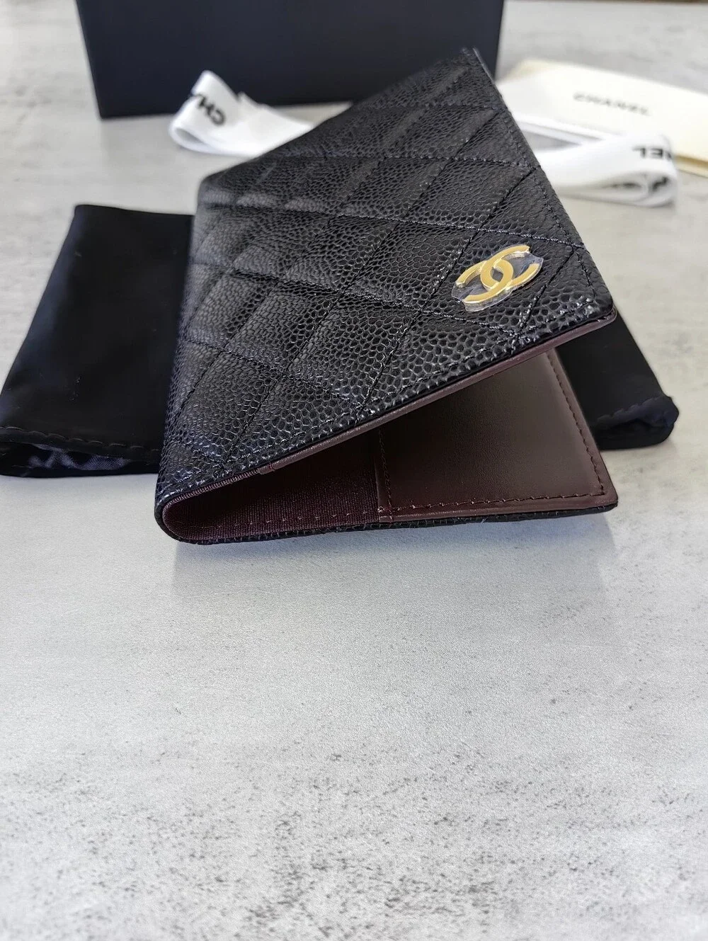 Chanel Caviar Quilted Passport Cover Wallet Black